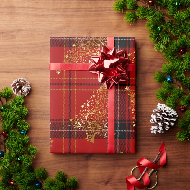 Elegant Guld och Pput Julgran Mönster Presentpapper (Julgåva)