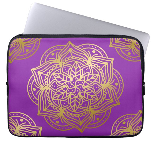 Elegant Guld och Purpel Mandala Mönster Laptop Fodral (Framsidan)