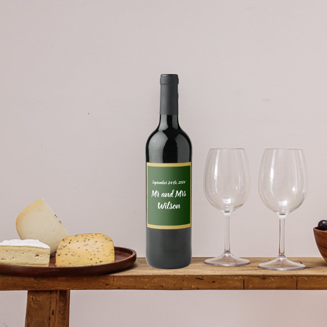 Elegant Guld och Ram på Grönt Vin-etiketter Vinflaska Etikett (Skapare uppladdad)