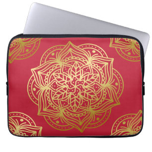 Elegant Guld och Red Mandala Mönster Laptop Fodral