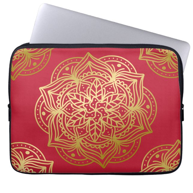 Elegant Guld och Red Mandala Mönster Laptop Fodral (Framsidan)
