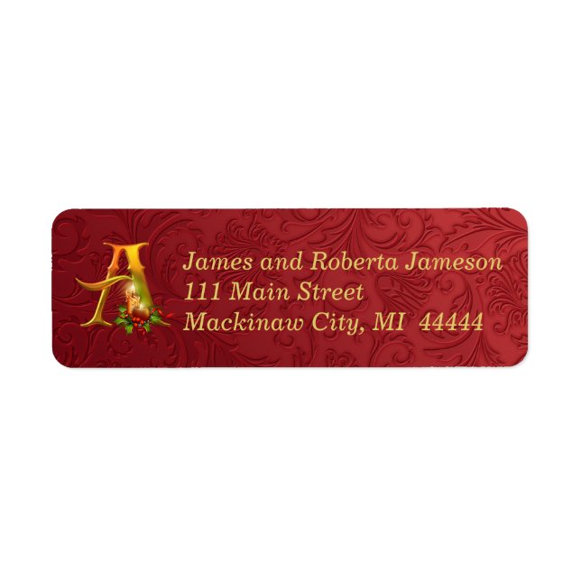 Elegant Guld och Red Monogram juletikett Returadress Etikett (Framsidan)