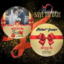 Elegant guld- och röd band anpassad foto bröllop spara datumet