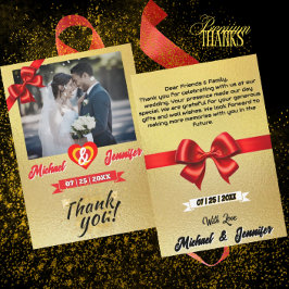 Elegant guld- och röd band anpassad foto bröllop tack kort