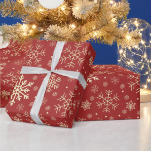 Elegant Guld och röd jul Snowflake Mönster Presentpapper