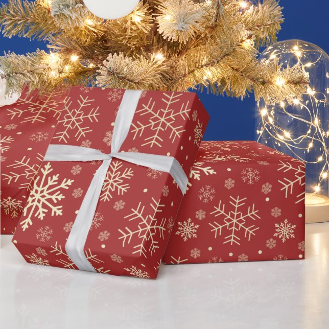 Elegant Guld och röd jul Snowflake Mönster Presentpapper (Helgdagar)