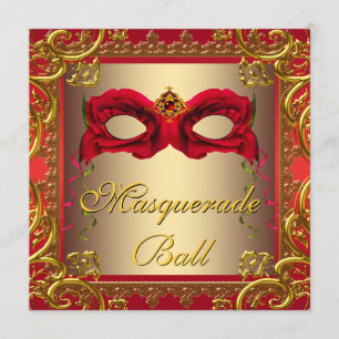 Elegant guld- och röd maskeradfest inbjudningar