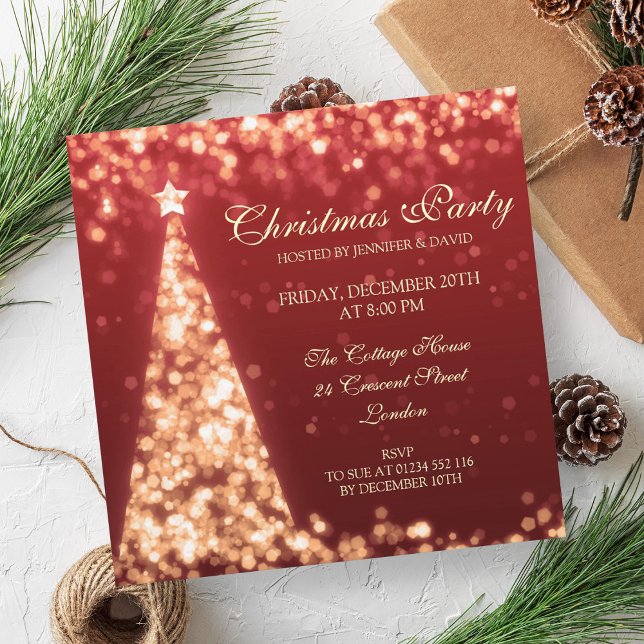 Elegant Guld och Röda julen, Julfest Inbjudningar (Elegant Gold & Red Christmas Holiday Party Invitation)