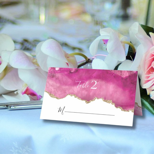 Elegant guld- och rosa agatsten bröllopsmottagning placeringskort (Skapare uppladdad)