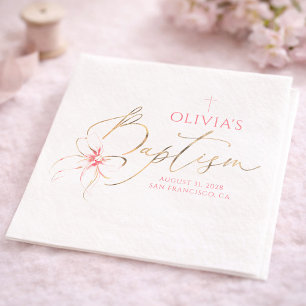 Elegant Guld och Rosa Båge Flickas Dop Pappersservett