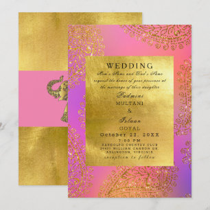 Elegant Guld och Rosa Indiska Stil Bröllop Inbjudningar