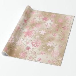 Elegant Guld och Rosa Jul Snowflake Mönster Presentpapper