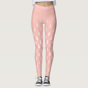Elegant Guld och Rosa Julgran Mönster Leggings