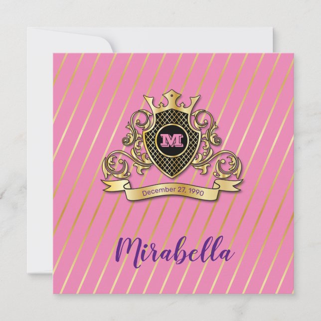 Elegant Guld och Rosa Monagram Fashioned design Inbjudningar (Framsida)