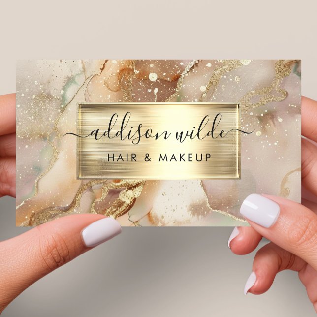 Elegant Guld Och Rosentingad Akvarell Marmor Visitkort (Skapare uppladdad)