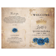 Elegant Guld och Royal Blue Quinceanera-programmet