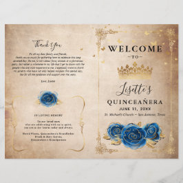 Elegant Guld och Royal Blue Quinceanera-programmet