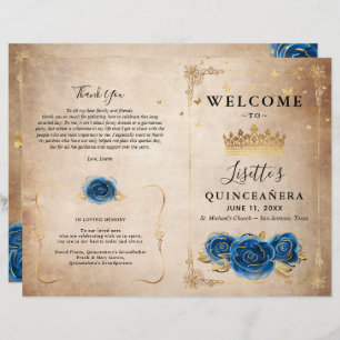 Elegant Guld och Royal Blue Quinceanera-programmet