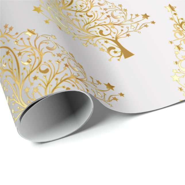 Elegant Guld och Silver Julgran Mönster Presentpapper (Rullad Hörn)