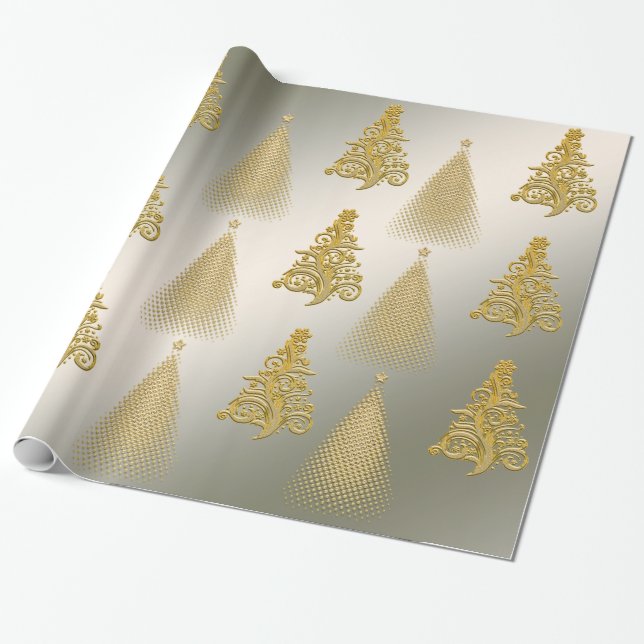 Elegant Guld och Silver Julgran Presentpapper (Utrullad)