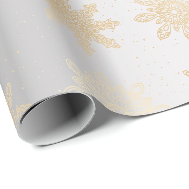 Elegant Guld och Silver Snowflake jul Mönster Presentpapper (Rullad Hörn)