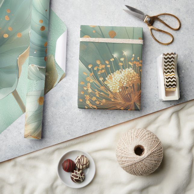 Elegant Guld- och Smaragdpoppy Bröllopspresentinsl Presentpapper (Hantverk)