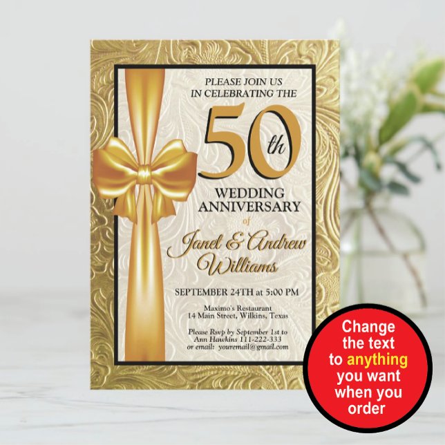 Elegant guld och svart 50-års bröllopsjubileum inbjudningar (Skapare uppladdad)