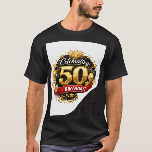 Elegant guld och svart 50-årsfirande t shirt (Framsida)