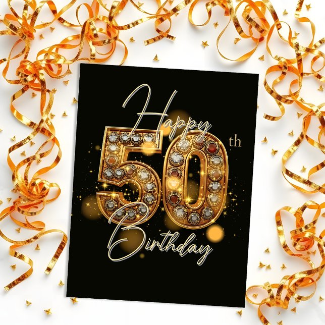 Elegant guld och svart 50-årsfirande vykort (Skapare uppladdad)
