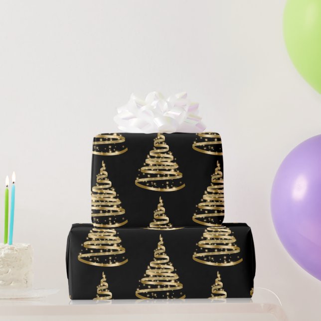 Elegant guld- och svart bandträd jul presentpapper (Festgåvor)