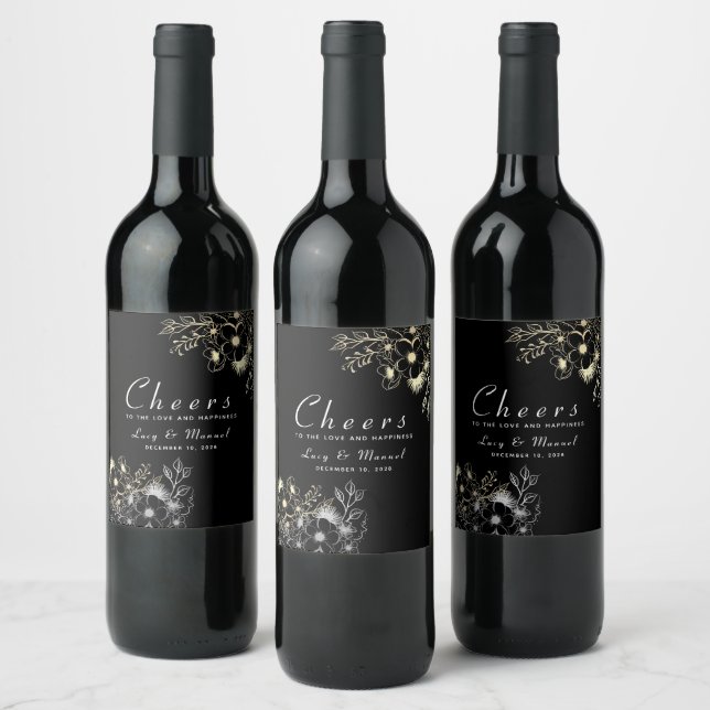 Elegant guld- och svart bröllop vinflaska etikett (Flaskor)