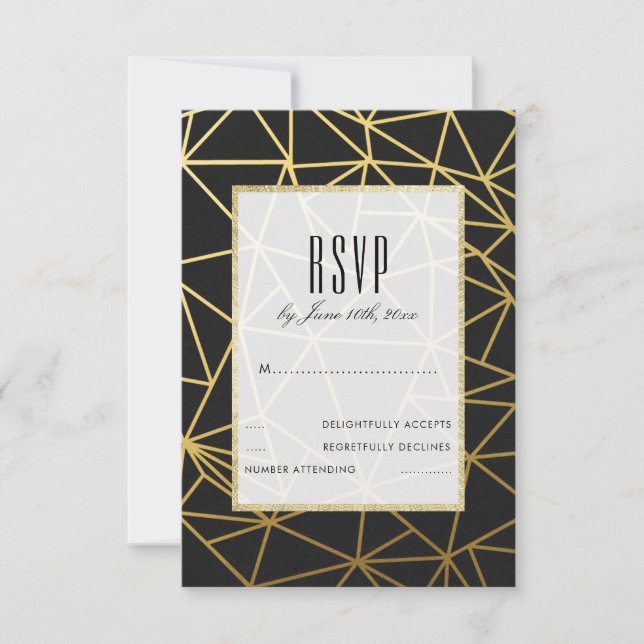 Elegant guld- och svart bröllops-RSVP OSA Kort (Framsida)