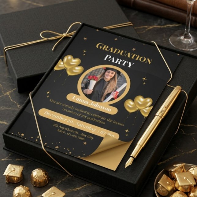 Elegant guld- och svart examensfest  inbjudningar (Skapare uppladdad)