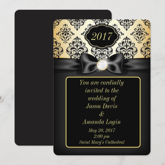 Elegant Guld och svart fack Inbjudningar (Fram/baksida)