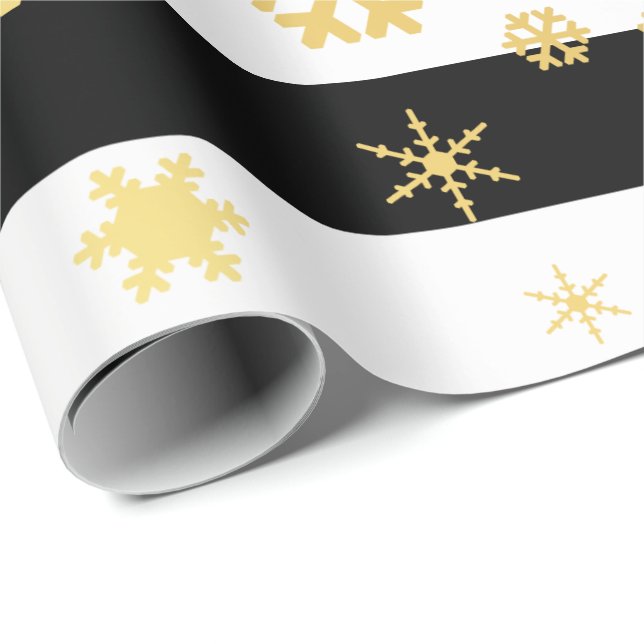 Elegant Guld och svart jul Snowflake Mönster Presentpapper (Rullad Hörn)
