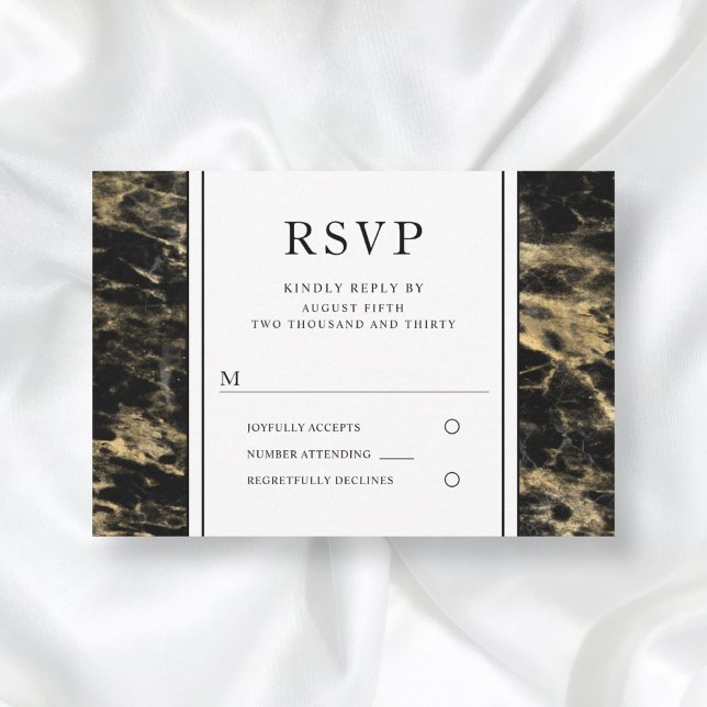 Elegant guld- och svart marble Wedof RSVP OSA Kort (Skapare uppladdad)