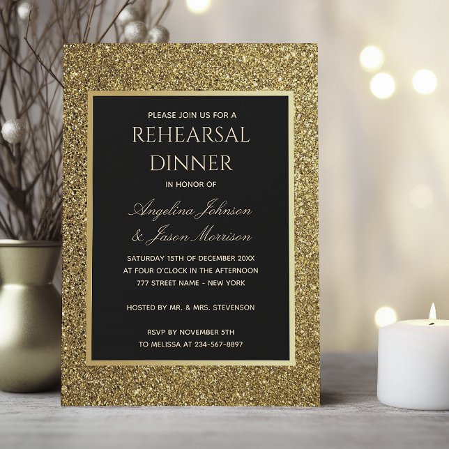 Elegant guld och svart middag inför bröllopet inbjudningar (Skapare uppladdad)