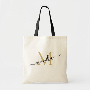 Elegant guld- och svart personlig monogram tygkasse