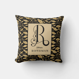 Elegant guld- och svart rullande typografi-monogra kudde