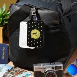 Elegant guld- och svart stjärnmönster monogram bagagebricka