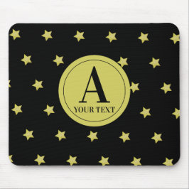 Elegant guld- och svart stjärnmönster monogram musmatta