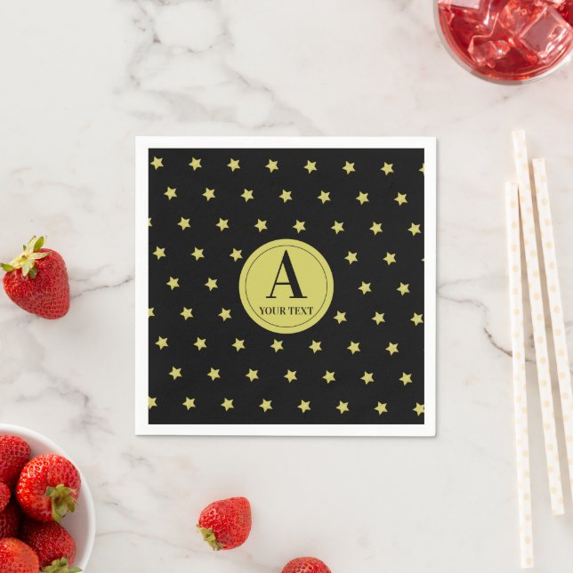 Elegant guld- och svart stjärnmönster monogram pappersservett (Insitu)