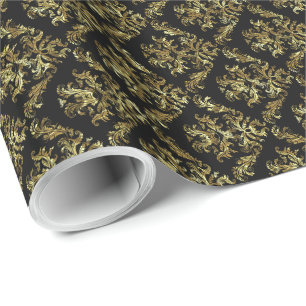 Elegant Guld och Svarta Blommönstret Presentpapper