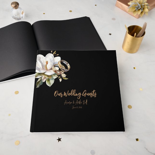 Elegant Guld och Svarta Bröllop Ringar Bröllop Gästböcker (Framsidan öppen)