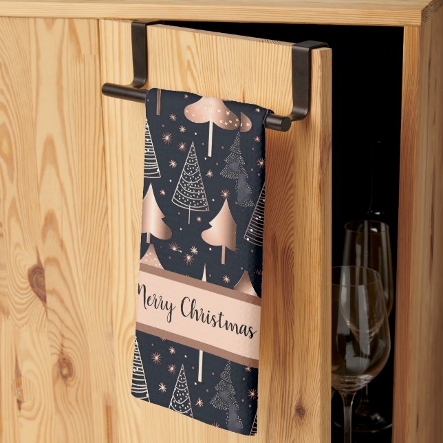 Elegant Guld och Svarta Julgranar Kökshandduk (Thirds Fold)