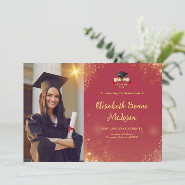 Elegant Guld och Svarta Studenten Inbjudningar (Stående Fram)