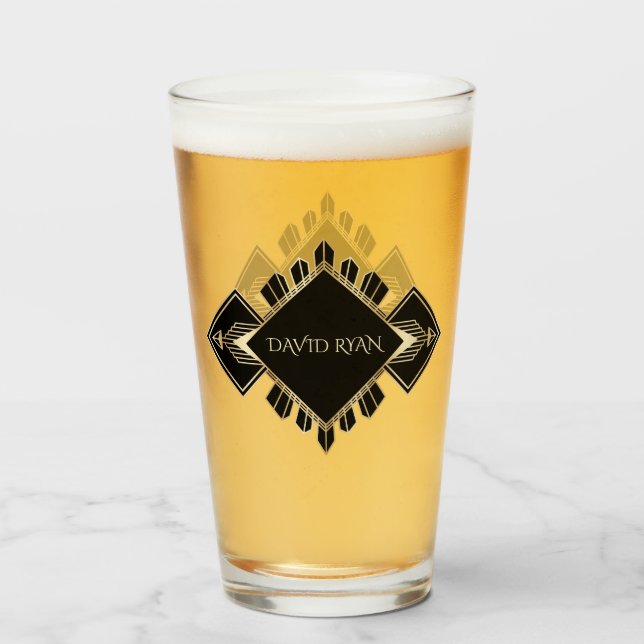 Elegant Guld och svartkonst Deco Monogram Glaskopp (Framsida fylld)
