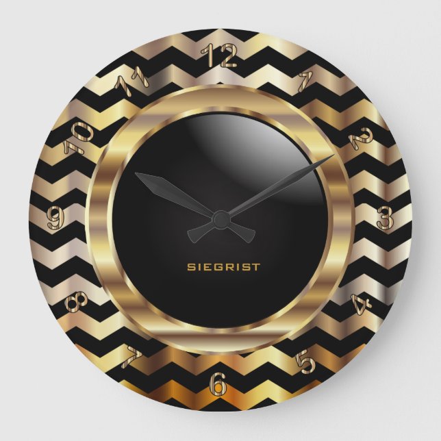 Elegant guld- och svartsparredesign stor klocka (Framsida)