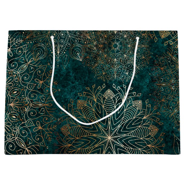 Elegant Guld och Teal Grönt Blommigt Mandala Mönst (Framsidan)