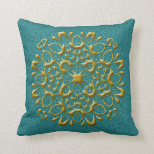 Elegant guld- och teal kudde